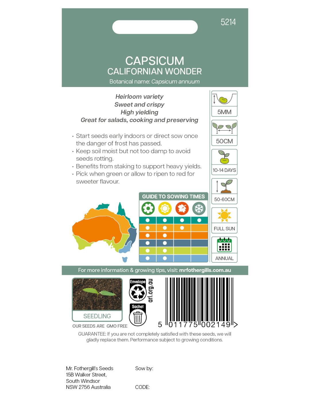 California Wonder Capsicum Seeds