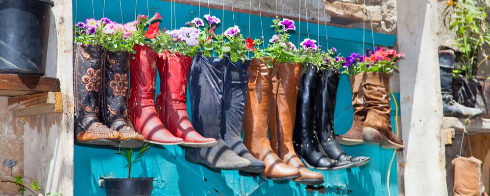 Upcycled boot planters